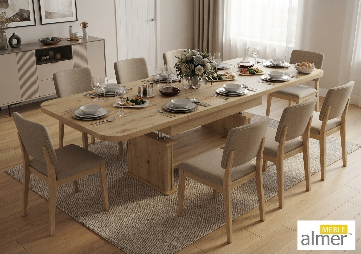 Nowoczesny Ławostół L15 Dąb Artisan 120-200 cm | Ława i Stół 2w1 z Półką