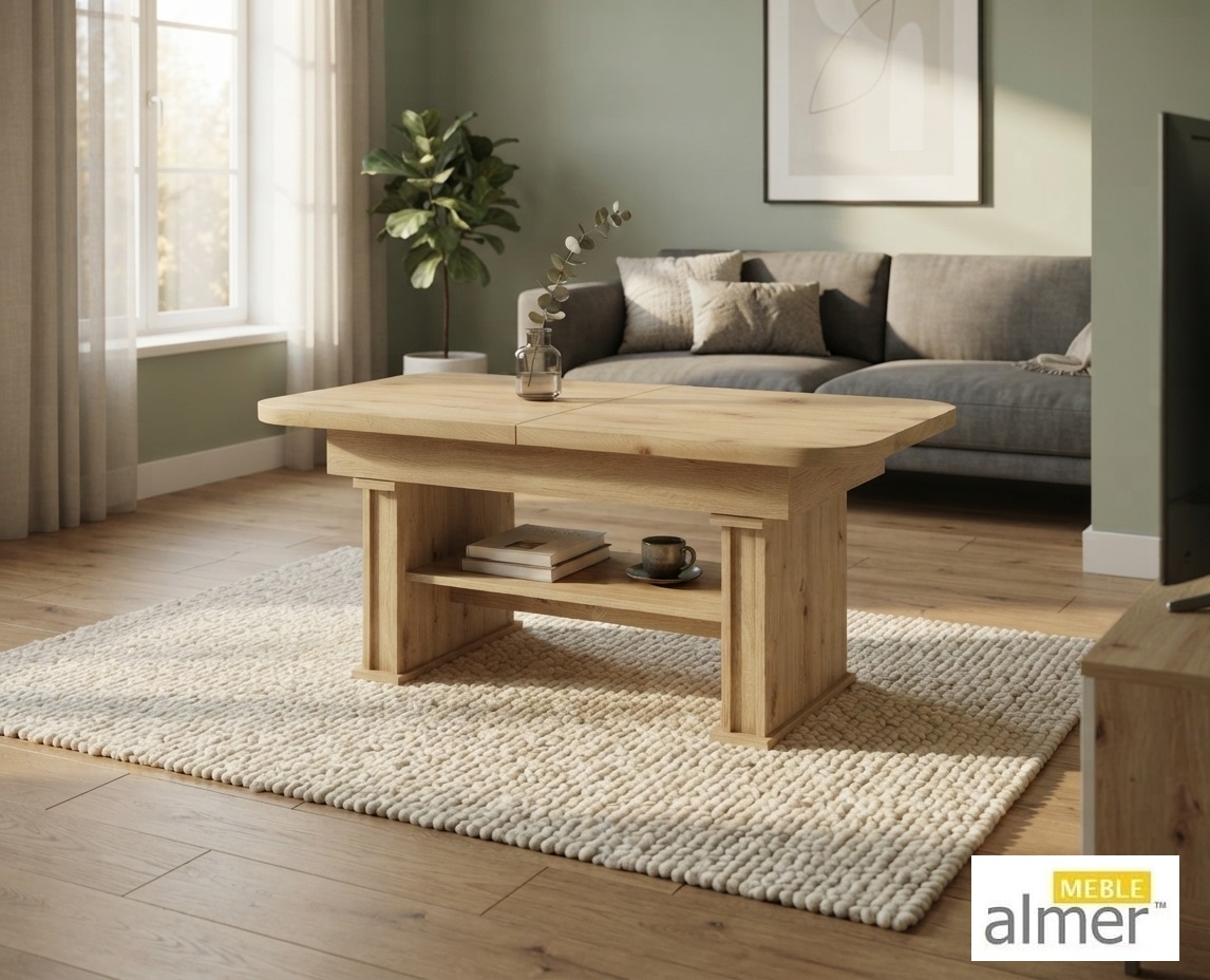Nowoczesny Ławostół L15 Dąb Artisan 120-200 cm | Ława i Stół 2w1 z Półką